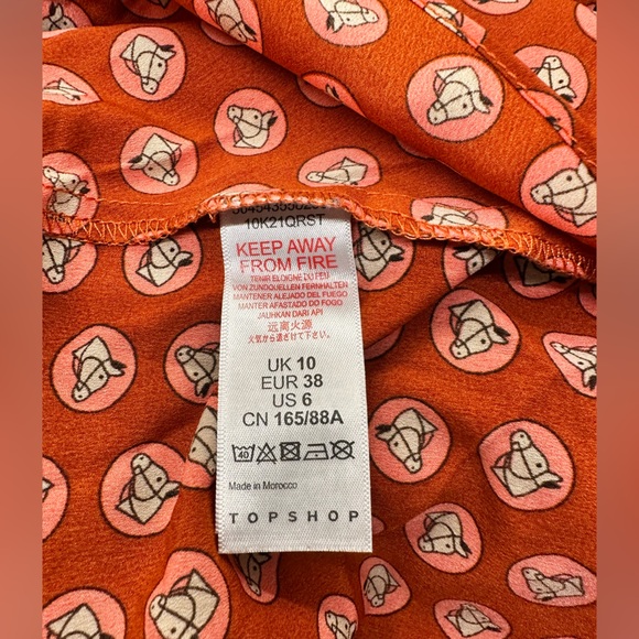 Topshop Horse Coin Print Long Sleeve Midi Dress Coral Womens US 6 UK 10 EUC! - Picture 10 of 15
